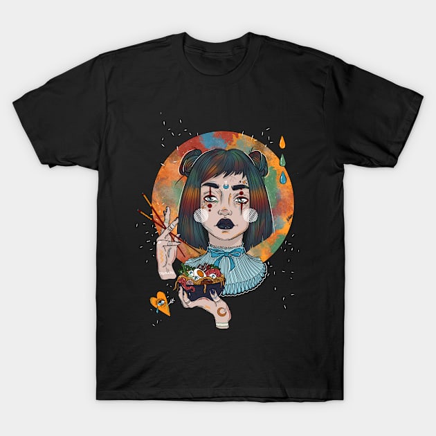 Girl artist eats ramen T-Shirt by ARHEstore